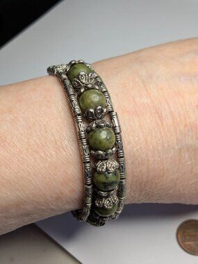 Vintage Silver Tone Serpentine Gemstone Bracelet